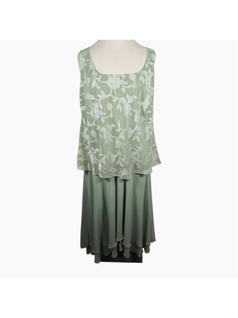 Alex Evenings Mother of the Bride Twin Skirt Set Green Embroidered Chiffon 1X - Picture 3 of 14